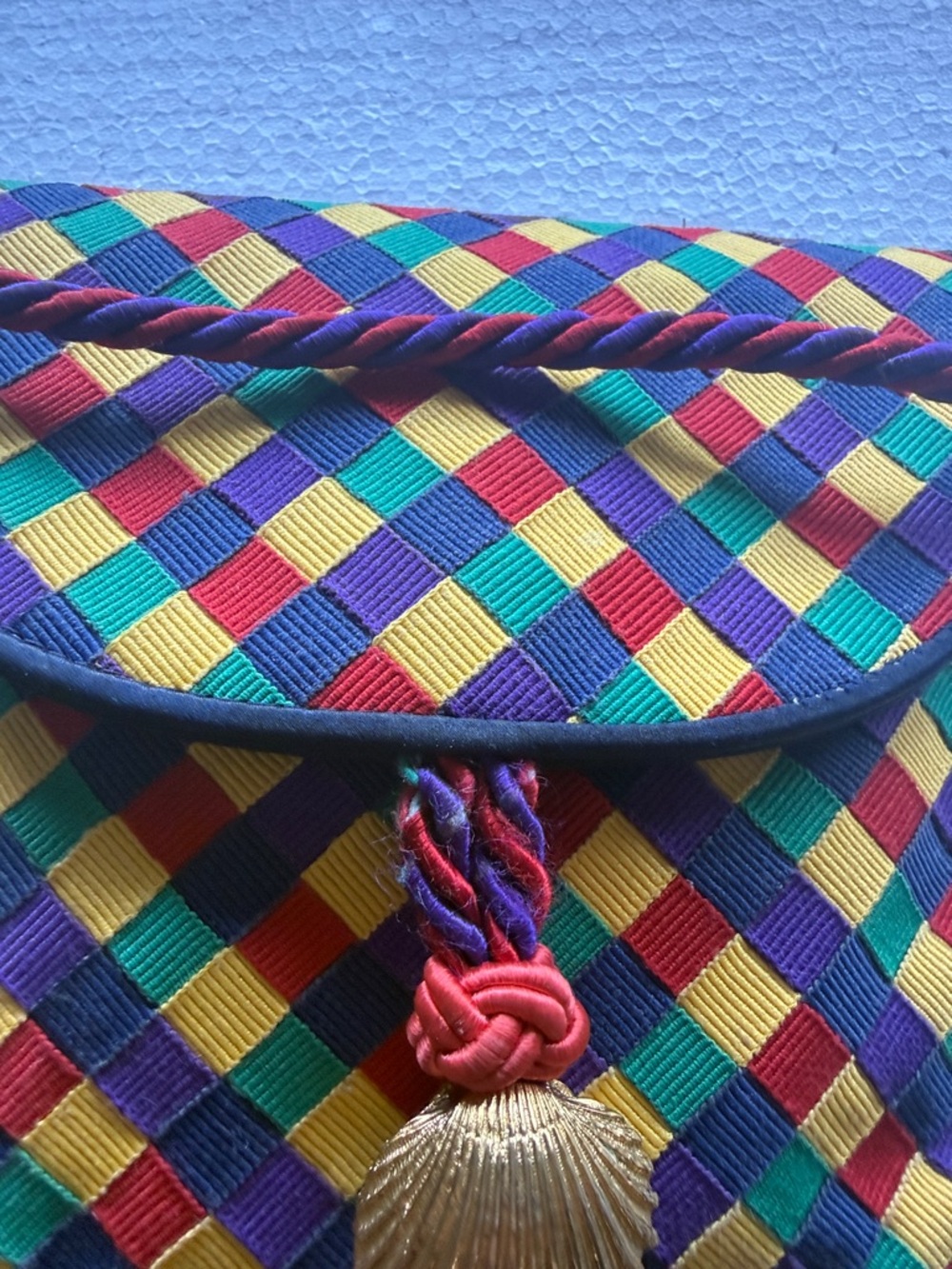 Vintage Bottega Veneta woven grosgrian ribbon colorful small flap bag with cord - Picture 6 of 13